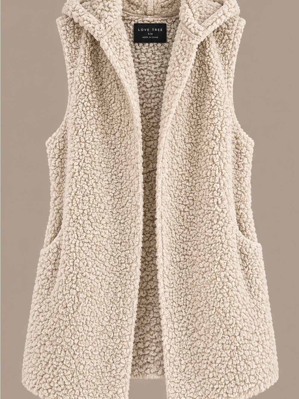 Love Tree Beige Cream Sherpa Hooded Vest